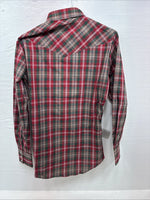 New Men’s ELY Plains Red Plaid Long Sleeve Pearl Snap 14.5 X 33 Small AA-94