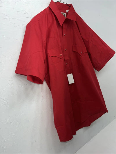 New Men’s Red ELY Cattleman Pearl Snap Short Sleeve Shirt. 16.5 Large P-37