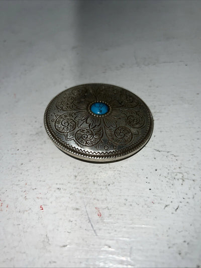 New Women’s Round Silver Belt Buckle Sigh Turquoise In Middle Shell Design. F-6