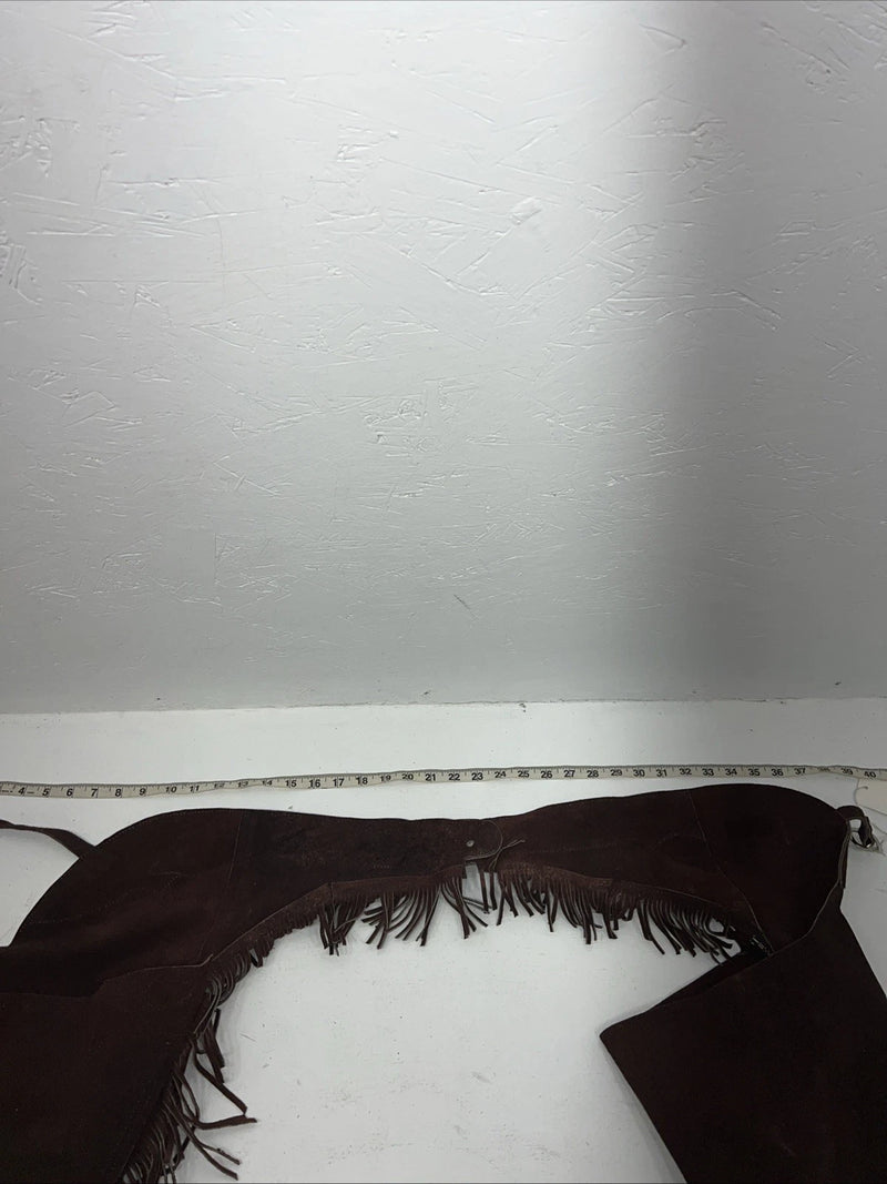 New Congress Leather Burgundy Show Chaps With Fringe Adjustable Waist 40” L-47