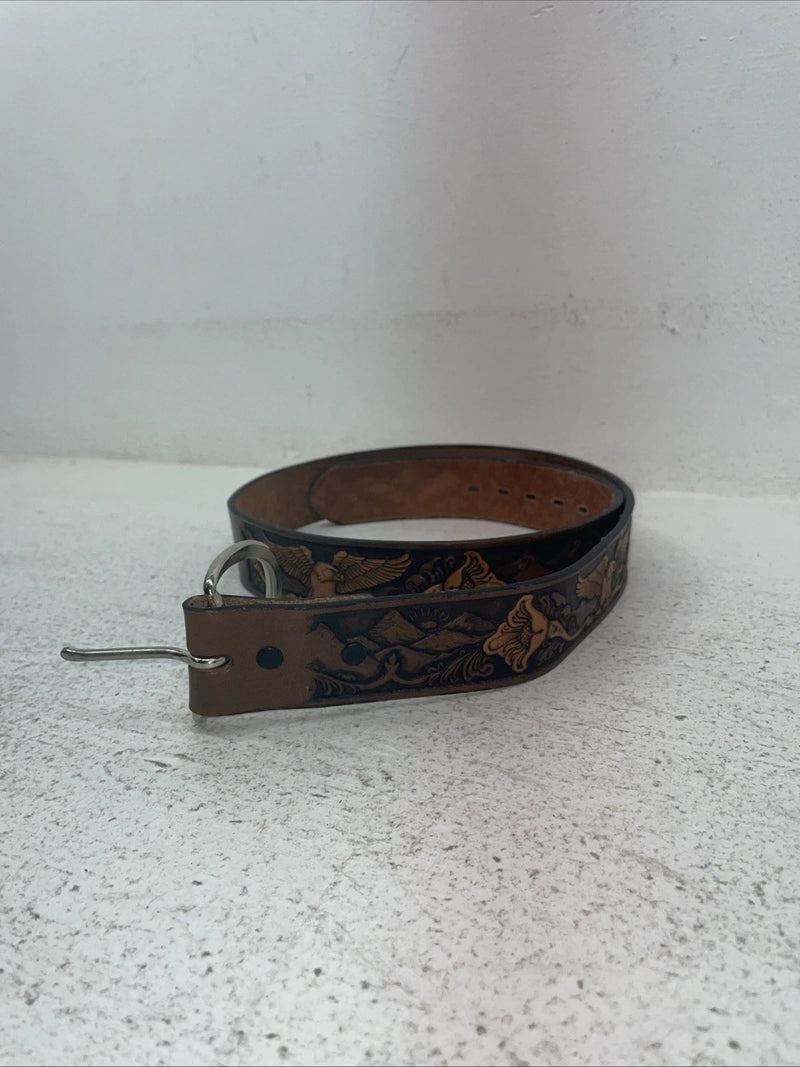 New Brown Genuine Leather Chambers Eagle Tooled 34” Belt #6412-13 Z-22