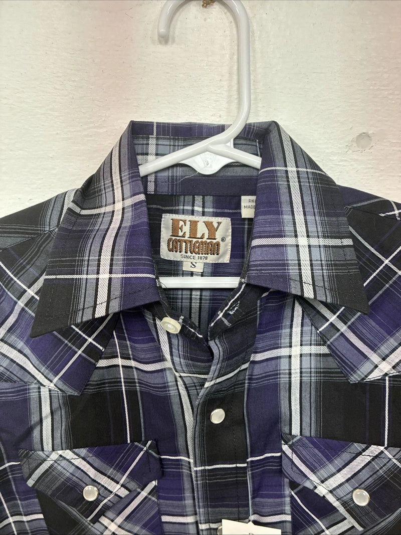 New Kids ELY Cattleman Purple Plaid Long Sleeve Pearl Snap Small LL-6