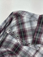 New Women’s Cumberland Purple Plaid Long Sleeve Pearl Snap 2XL GG-24
