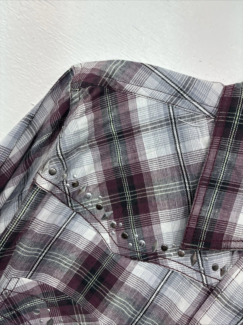 New Women’s Cumberland Purple Plaid Long Sleeve Pearl Snap 2XL GG-24