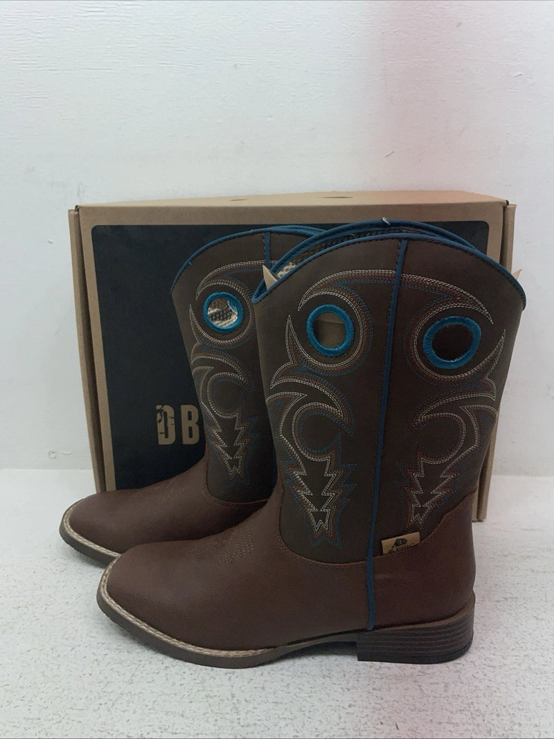 New Youth Brown DBL Barrel Cowboy Boots. 4476232 4.5 4 1/2. 2-101
