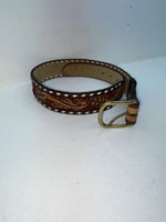 New Red Genuine Leather Longhorn Weaved And Tooled 30” Belt #82828 Z-49