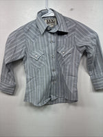 New Kids ELY Cattleman Blue Stripe Long Sleeve Pearl Snap Size 4 YY-62