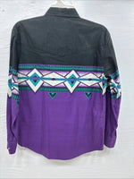 New Men’s Cumberland Black Purple Design Long Sleeve Button Up Medium K-75