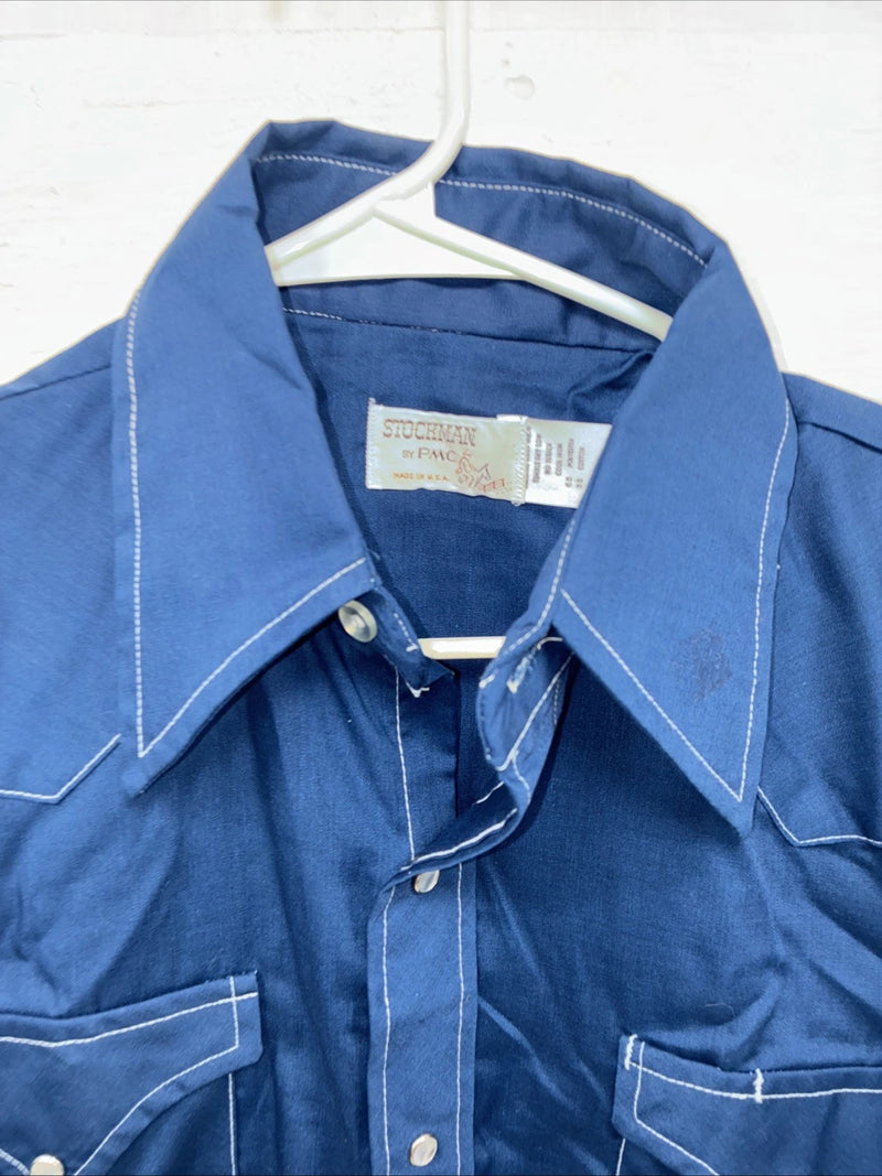 New Men’s Stockman Blue Long Sleeve Pearl Snap 15 X 33 Medium AA-3