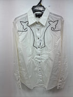 New Women’s White horse White Design Long Sleeve Pearl Snap Large KK-123