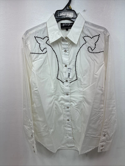 New Women’s White horse White Design Long Sleeve Pearl Snap Large KK-123