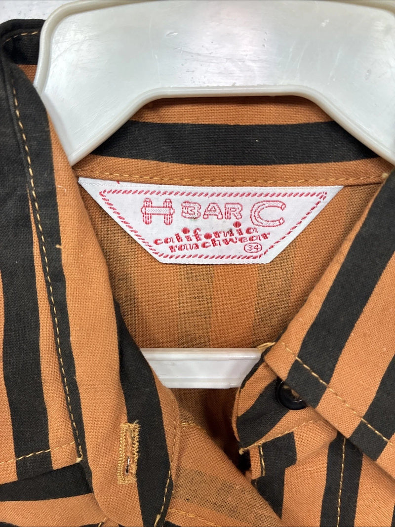 New Women’s H Bar C Orange Black Stripe Long Sleeve Pearl Snap Size 34 LL-103