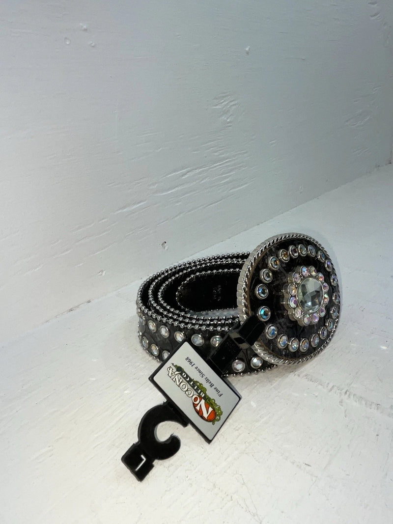New Black Genuine Leather Nocona Silver Bling L Belt #N3424601 JJ-79