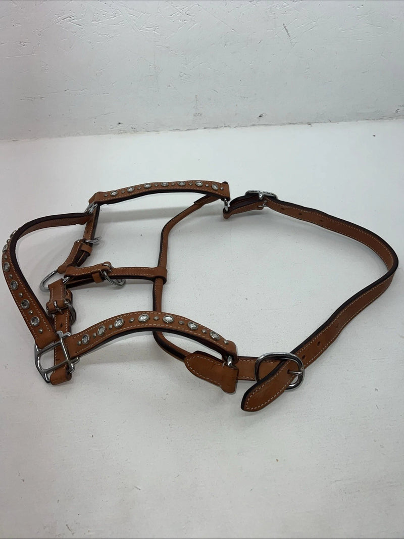 New Light Oil Brown Leather Jewl Bling Full horse Show Halter 3C-17