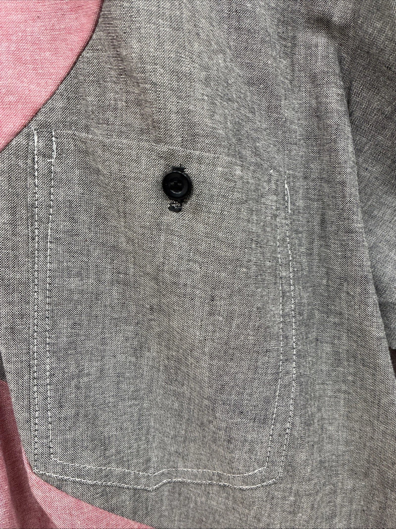 New Men’s Cowboy Threads Pink Gray Short Sleeve Button Up Medium O-77