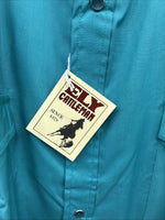 New Men’s ELY Cattleman Teal Short Sleeve Pearl Snap Shirt 17 XL X-107