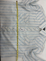 New Women’s White Horse White Blue Stripe Long Sleeve Pearl Snap XL GG-71