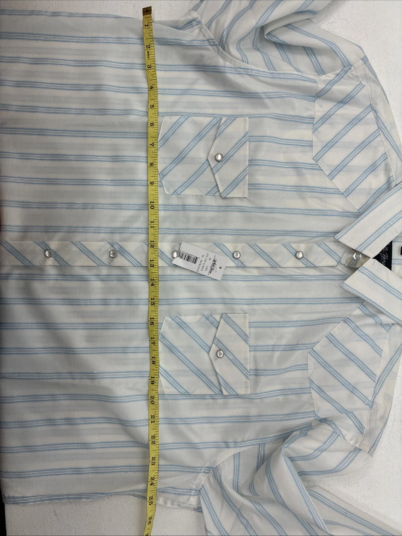 New Women’s White Horse White Blue Stripe Long Sleeve Pearl Snap XL GG-71