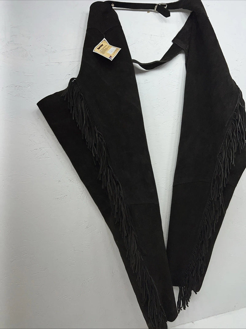 New Equi-grip Brown Show Chaps With Fringe Adjustable Waist 38” L-37