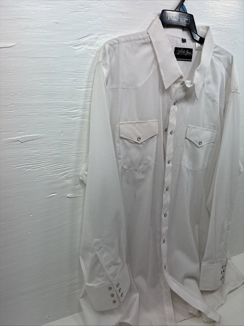 New Men’s White Horse White Long Sleeve Pearl Snap 3XL E-60
