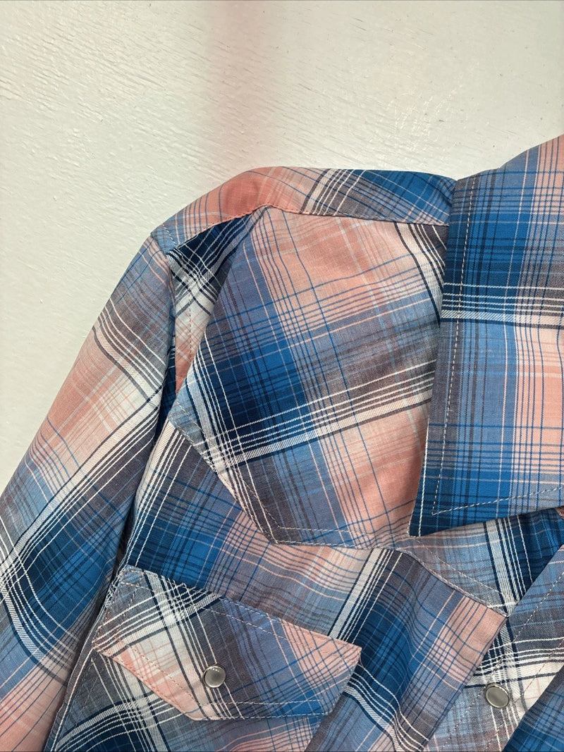 New Women’s Cumberland Pink Blue Plaid Long Sleeve Pearl Snap 2XL GG-80