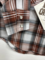 New Kids ELY Cattleman Orange Plaid Long Sleev Pearl Snap JUV-3 DD-18
