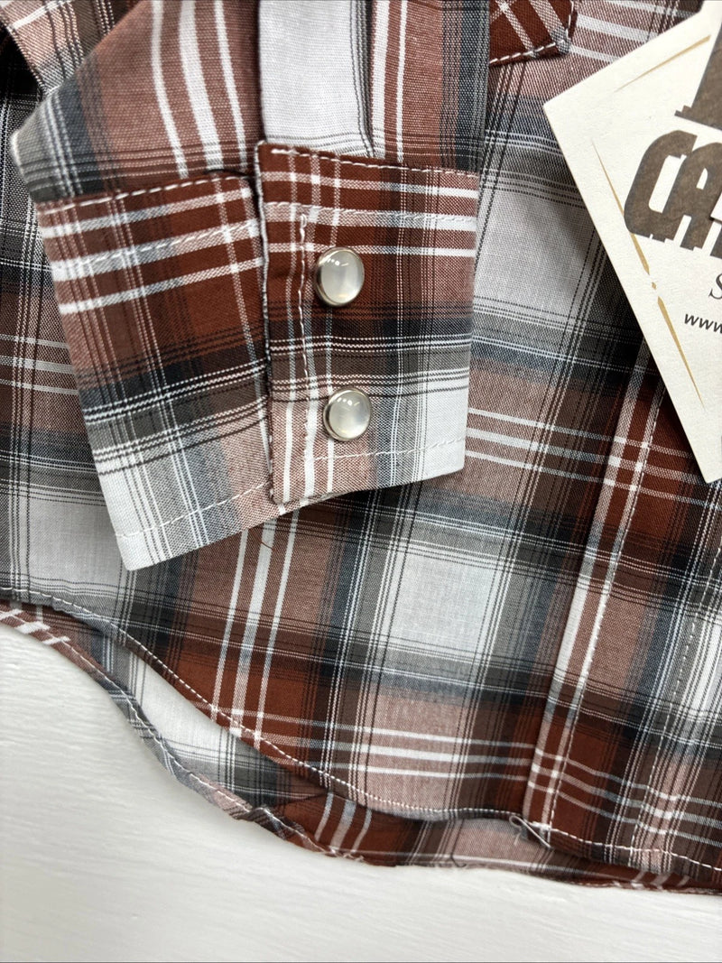 New Kids ELY Cattleman Orange Plaid Long Sleev Pearl Snap JUV-3 DD-18