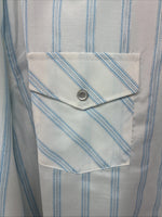 New Women’s White Horse White Blue Stripe Long Sleeve Pearl Snap XL GG-71