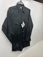 New Men’s ELY Cattleman black Stripe Long Sleeve Pearl Snap Medium J-94