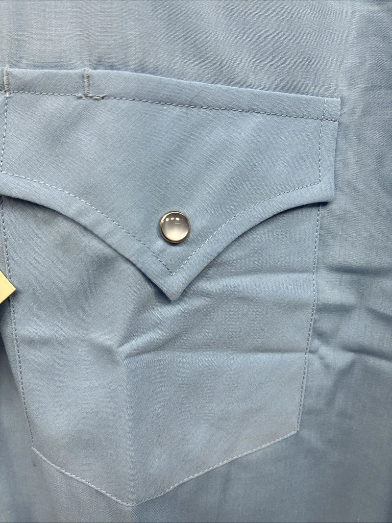 New Men’s ELY Cattleman Simple Blue Long Sleeve Pearl Snap 16.5 Large Q-86
