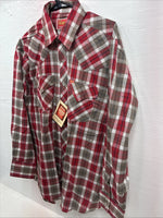 New Men’s ELY Plains Red Brown Plaid Long Sleeve Pearl Snap 16.5 Large M-66