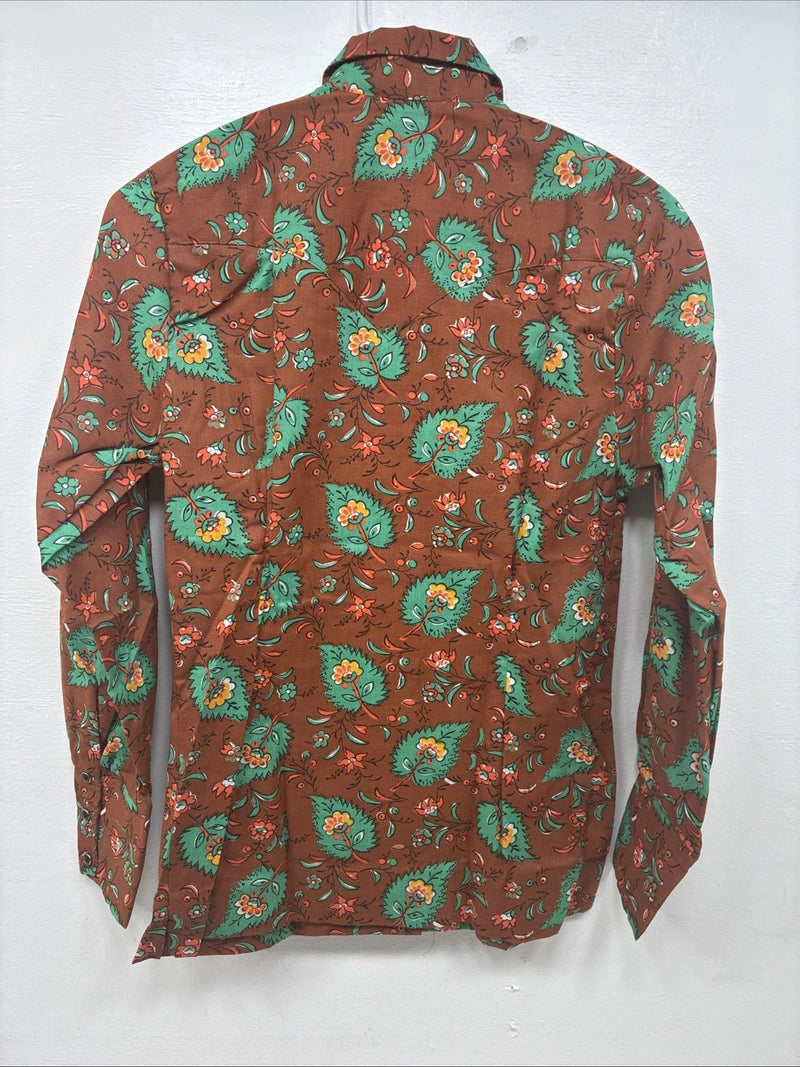 New Women’s Tem Tex Orange Floral Long Sleeve Pearl Snap Size 30 MM-105