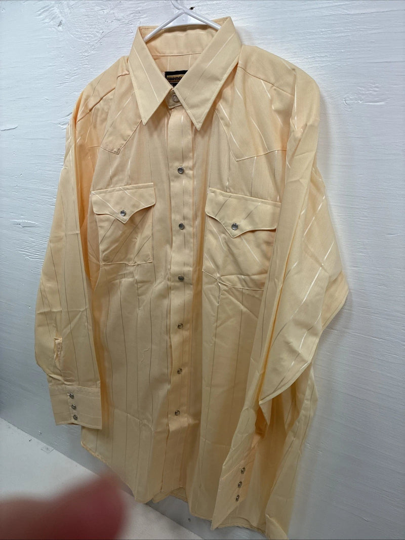 New Men’s Panhandle Slim Yellow Stripe Long Sleeve Pearl Snap 17 X 34 XL X-100