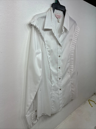 New Women’s H Bar C White Long Sleeve Pearl Snap Size 38 YY-115