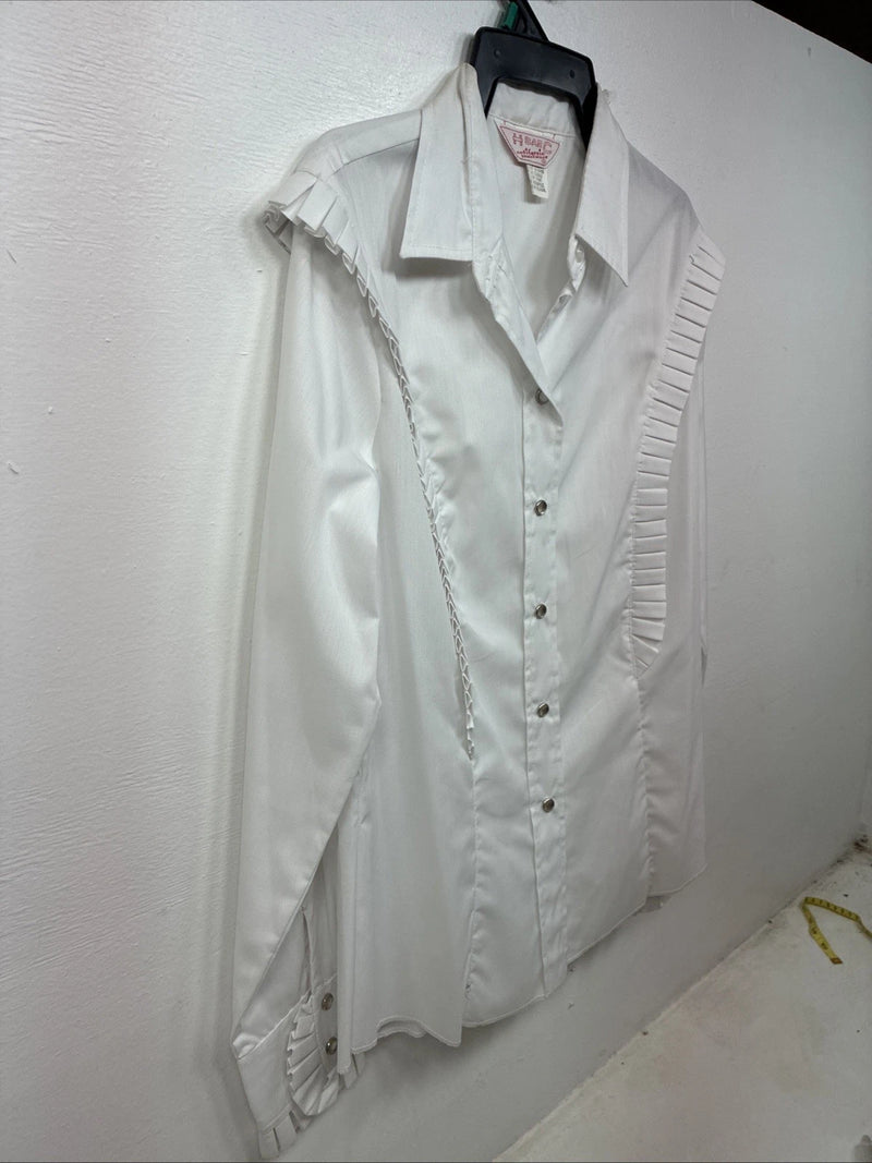 New Women’s H Bar C White Long Sleeve Pearl Snap Size 38 YY-115