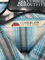 New Women’s Cumberland Blue Plaid Long Sleeve Pearl Snap Large GG-78