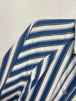 New Women’s H Bar C Blue White Stripe Long Sleeve Pearl Snap Size 30 KK-48