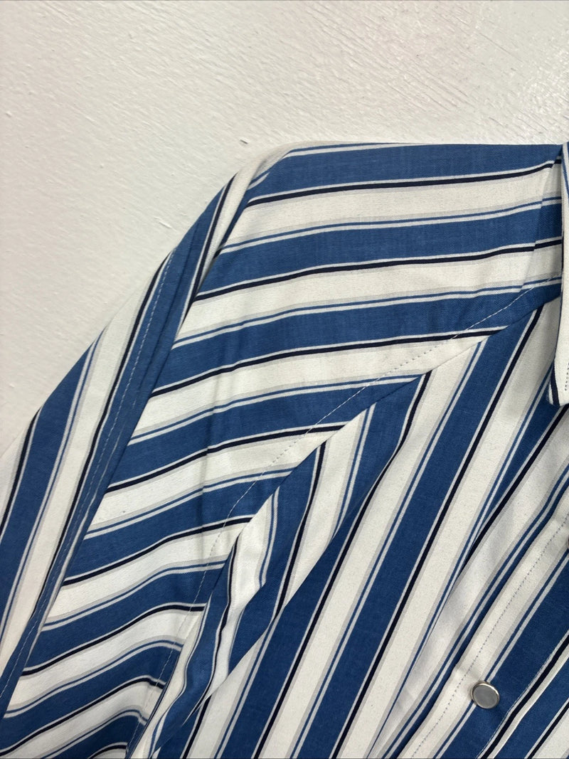 New Women’s H Bar C Blue White Stripe Long Sleeve Pearl Snap Size 30 KK-48