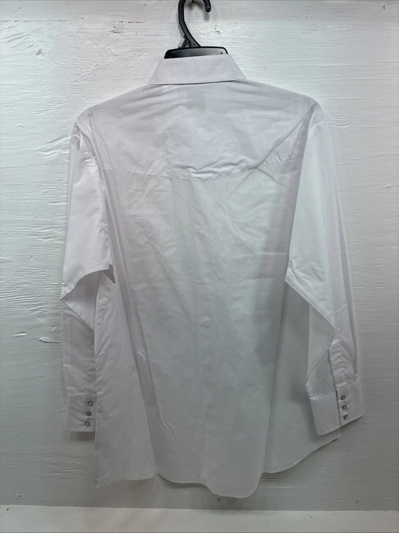 New Men’s ELY Cattleman White Simple Long Sleeve Pearl Snap 17 XL O-65
