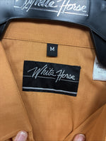New Men’s White Horse Orange Simple Western Long Sleeve Pearl Snap Medium J-84