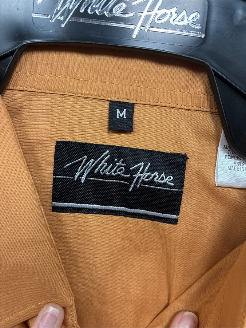New Men’s White Horse Orange Simple Western Long Sleeve Pearl Snap Medium J-84