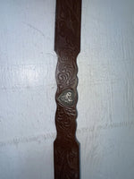 New Brown Genuine Leather Tooled And Silver Pendent 28” Belt #5721 JJ-151