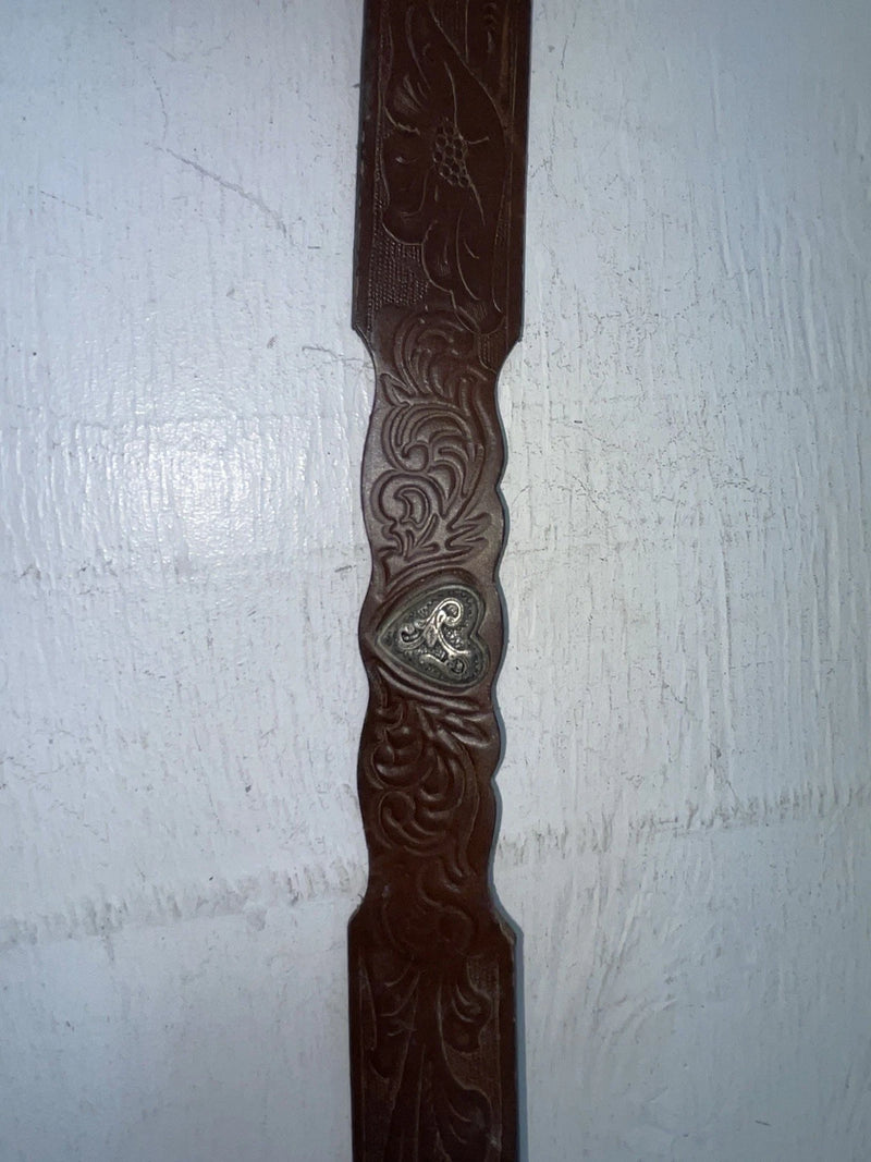 New Brown Genuine Leather Tooled And Silver Pendent 28” Belt #5721 JJ-151