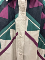 New Men’s San Angela Tan Multicolor Design Long Sleeve Button Up Medium K-74