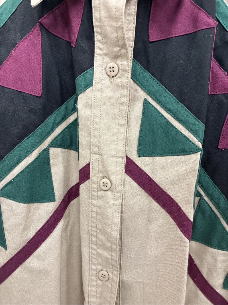 New Men’s San Angela Tan Multicolor Design Long Sleeve Button Up Medium K-74