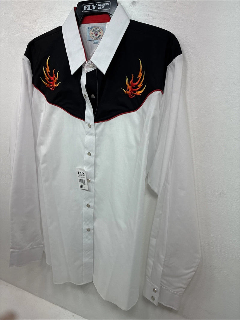 New Women’s Country Charmers White Flame Long Sleeve Pearl Snap XL II-63