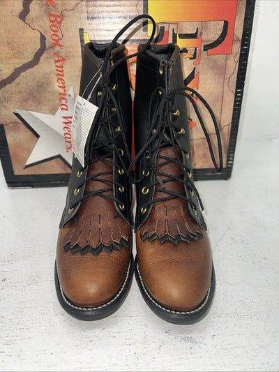 New Women’s Brown Lace Up Texas Brand Cowboy Boots. 4460 6.5 6 1/2 M. 19-88
