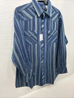 New Men’s White Horse Blue Green Stripe Long Sleeve Pearl Snap XL H-66