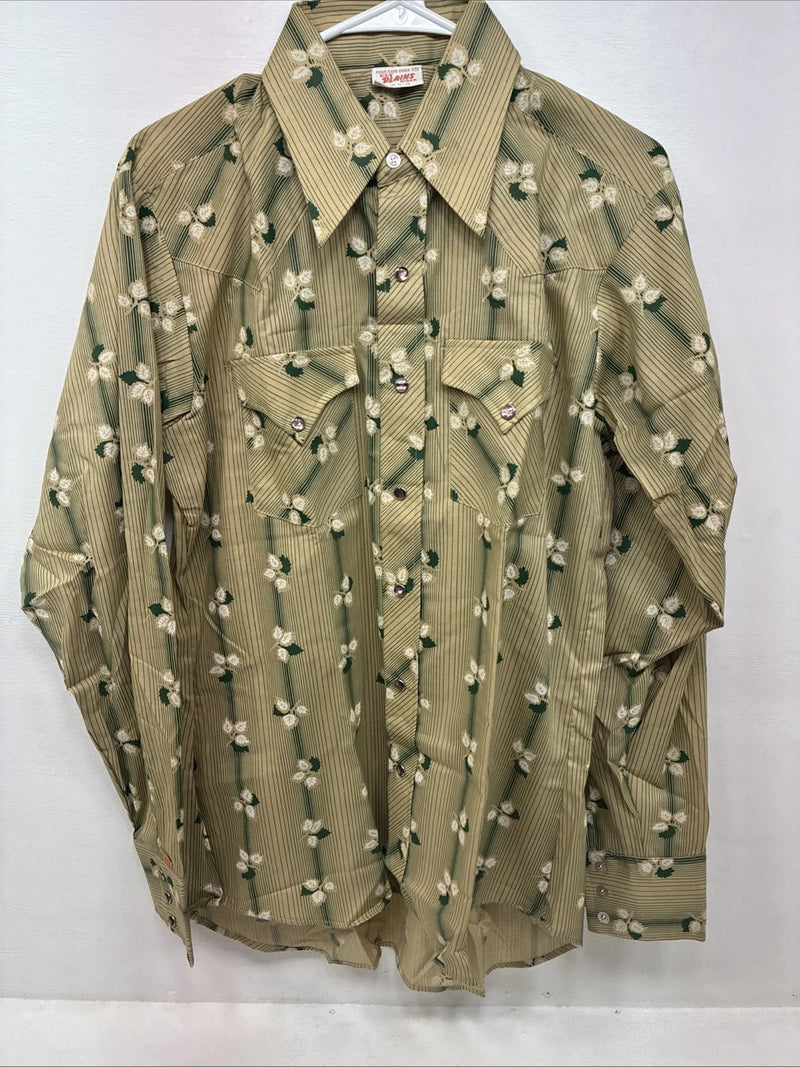 New Women’s ELY Plains Yellow Green Floral Long Sleeve Pearl Snap 16 GG-19