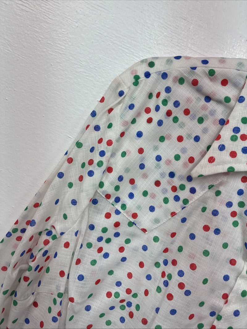 New Women’s Dickson Jenkins White Polkadot Long Sleeve Pearl Snap Size 38 LL-93
